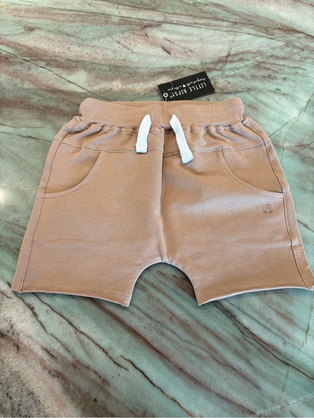 Little Bipsy Beige Drawstring Kids Shorts with White Ties